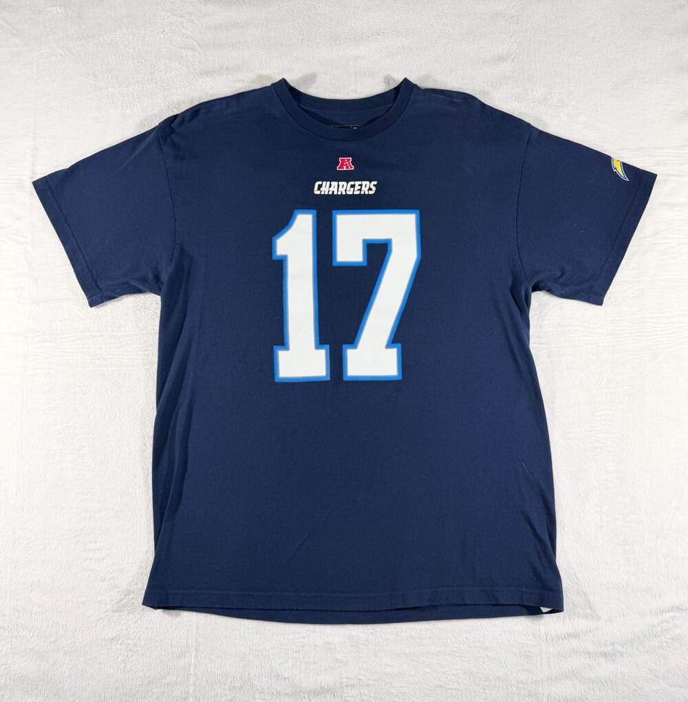 NFL Team Apparel Philip Rivers #17 San Diego Chargers Navy Blue T-Shirt XL